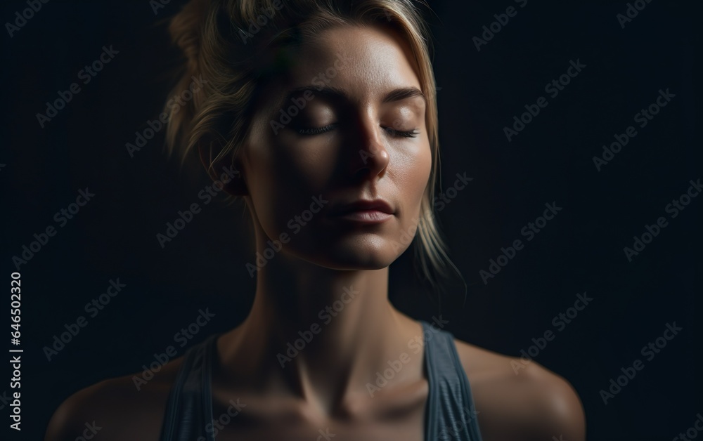 Portrait of woman in progress yoga training. AI, Generative AI Portrait of woman in progress yoga training. AI, Generative AI