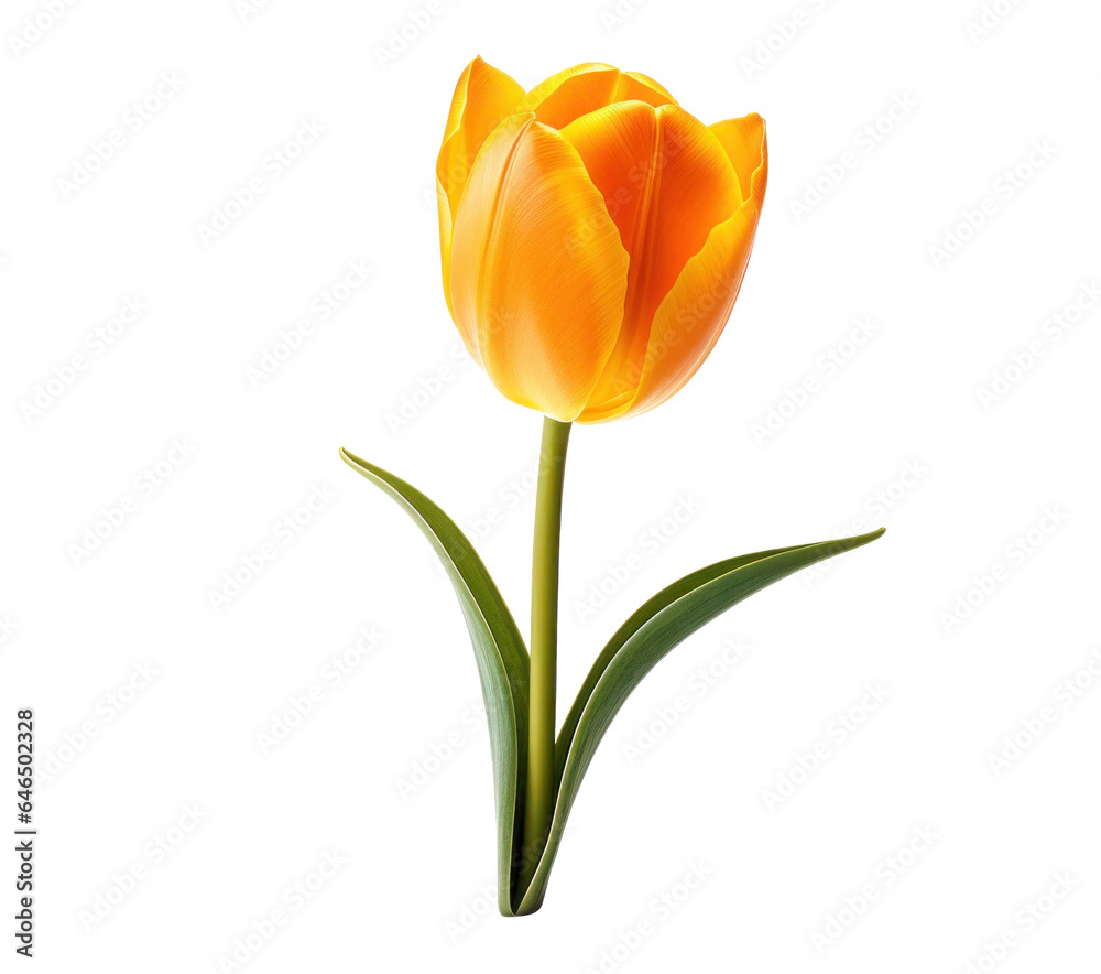 one yellow tulip flower, png file of isolated cutout object on transparent background. one yellow tulip flower, png file of isolated cutout object on transparent background.