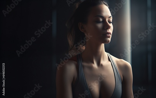Portrait of woman in progress yoga training. AI, Generative AI