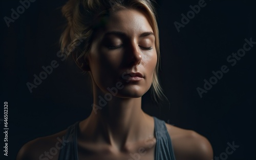 Portrait of woman in progress yoga training. AI, Generative AI