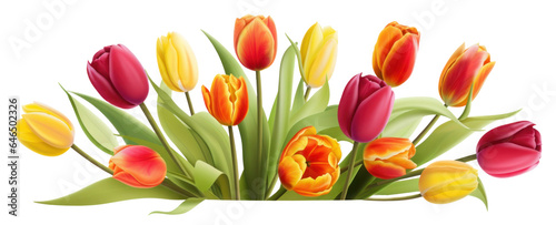 row of colorful tulip flowers  png file of isolated cutout object on transparent background.