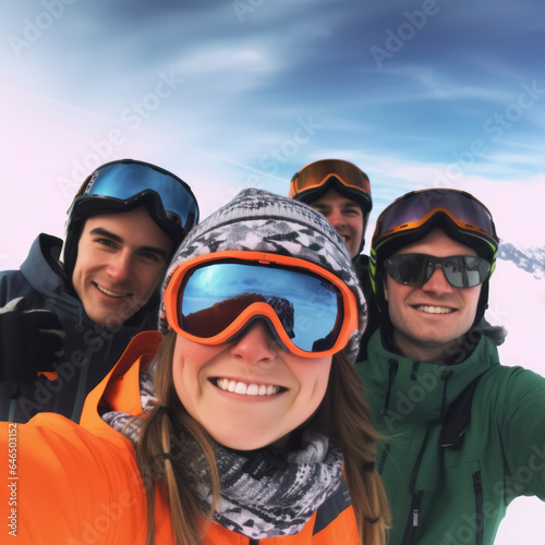 Portrait of young, sporty people with sunglasses in the mountains