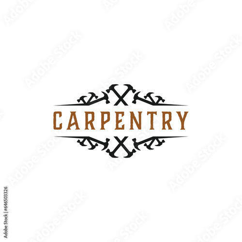 carpentry logo, carpentry logo emblem, hammer, vector, vintage carpentry logo