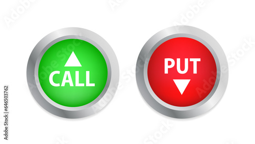 Binary Options. Options trading set buttons. Call and put symbol. Vector illustration