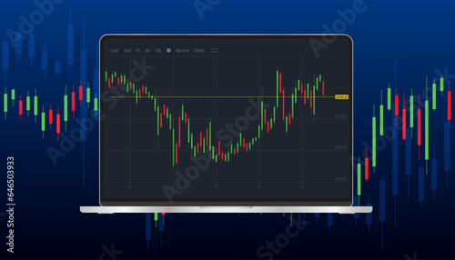 Forex trading signals. Investment strategies and online trading signals on laptop concepts. Financial chart buy and sell signals for stock exchange market concept. Vector illustration