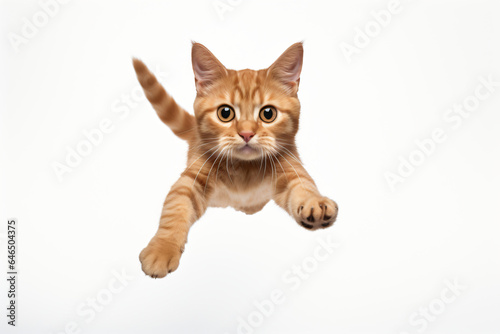Young ginger tabby cat jumping towards the camera © Jason