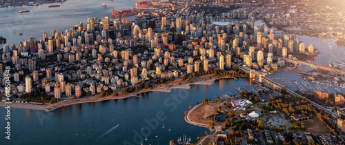 Aerial View of False Creek and Downtown Vancouver City on Ocean Coast. Sunset © edb3_16
