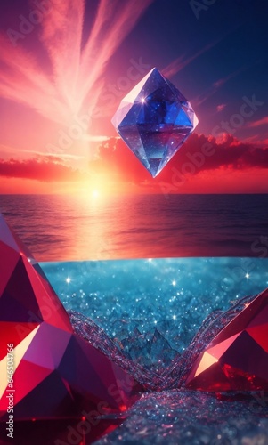 shining crystal on abstract background  colored diamond on colored background  crystal wallpaper