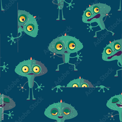 Seamless pattern with cute cartoon aliens
