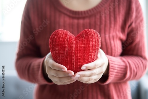 Red heart in womens hand