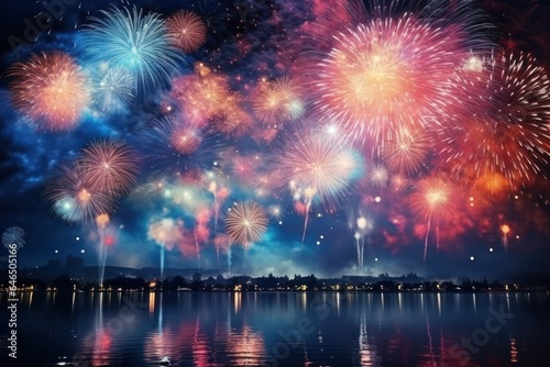 Bright fireworks in night sky