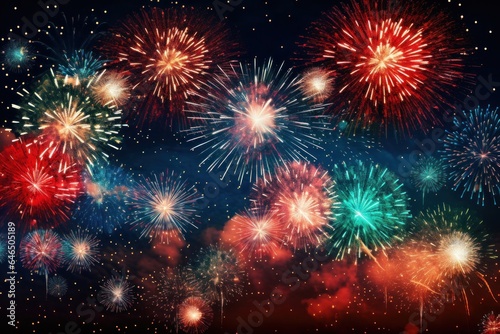 Bright fireworks in night sky