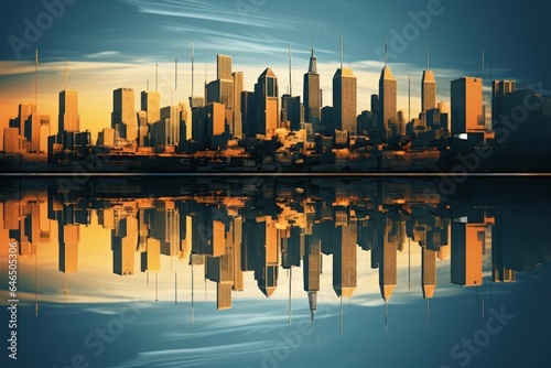 A city downtown with buildings reflecting in the sun