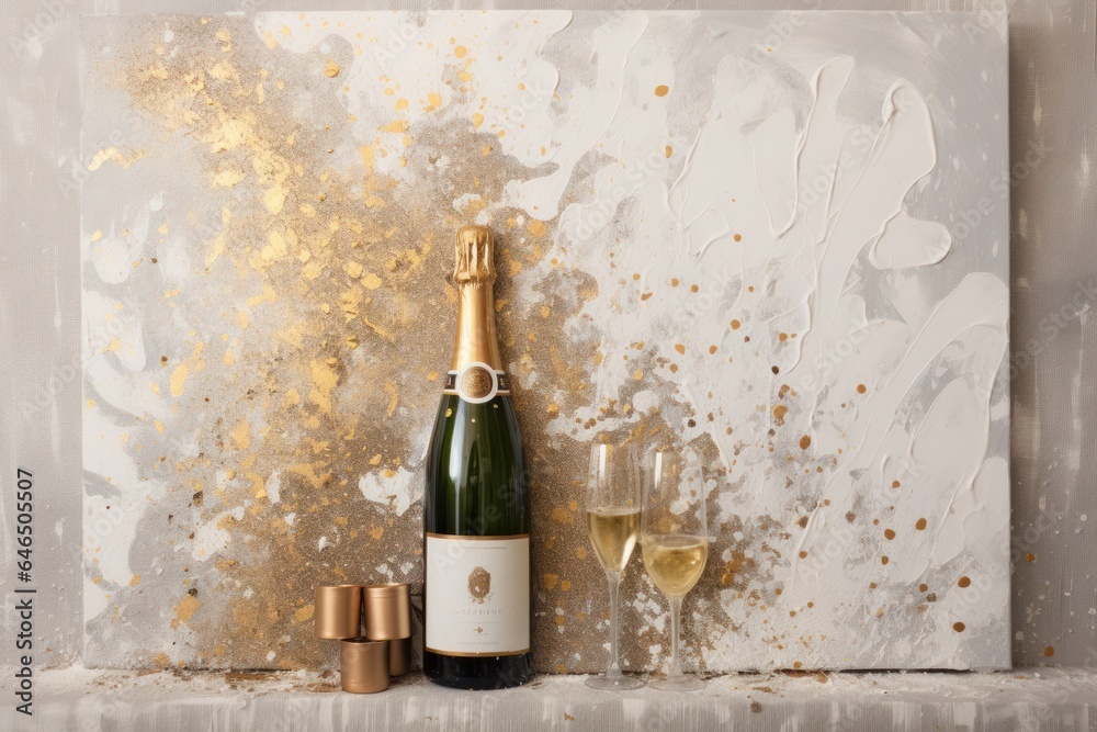 Glitter background with champagne bottle