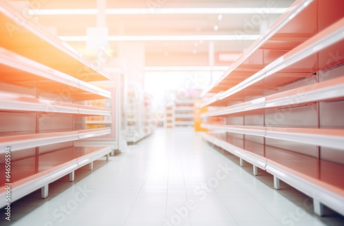 Blurred background in the main aisle of supermarket