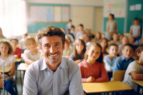 Portrait of a teacher smiling in a classroom