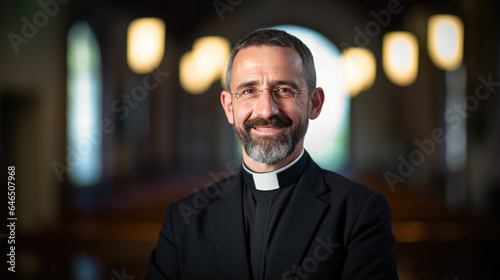 Portrait of a male priest in a church