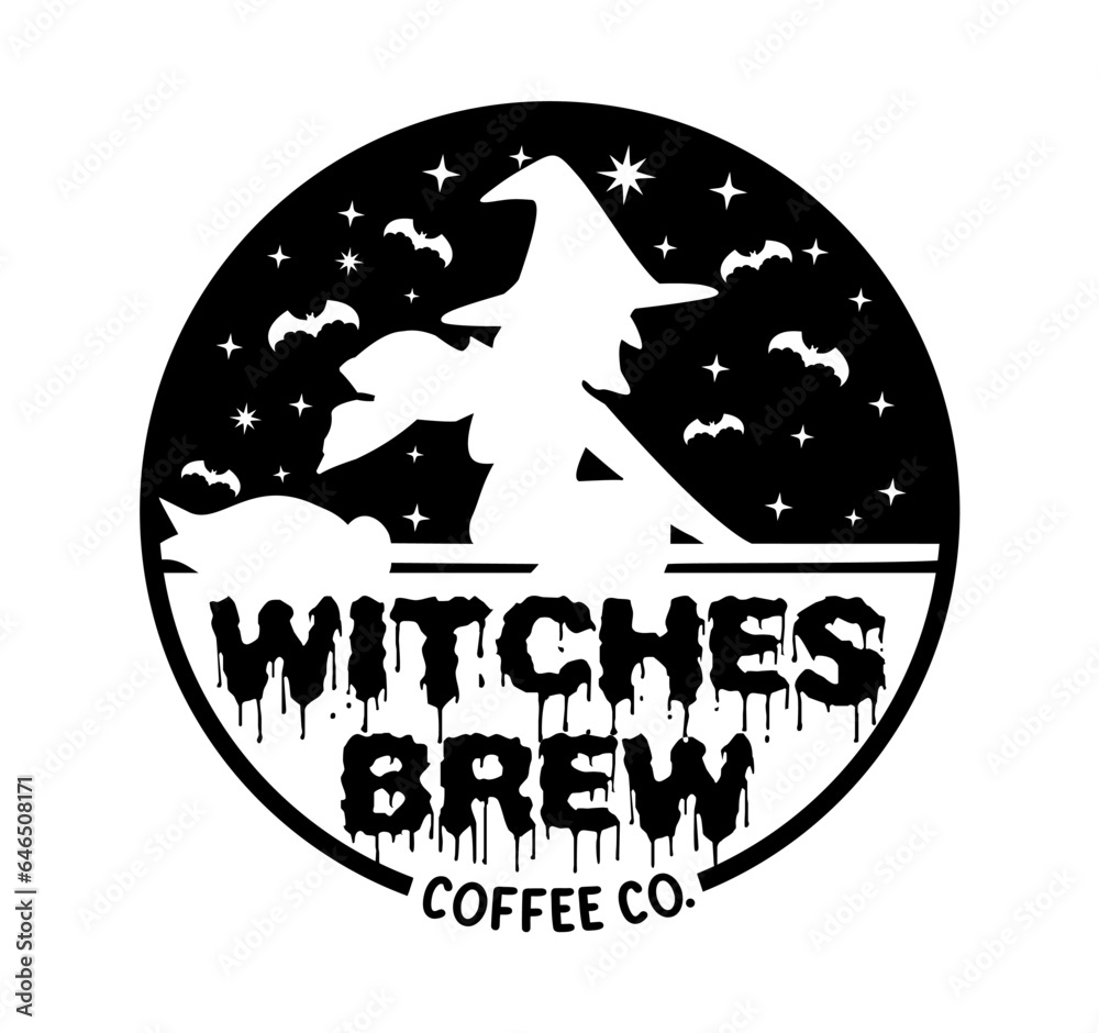 Witches Brew Coffee Co, Halloween Quote Vintage T Shirt Design