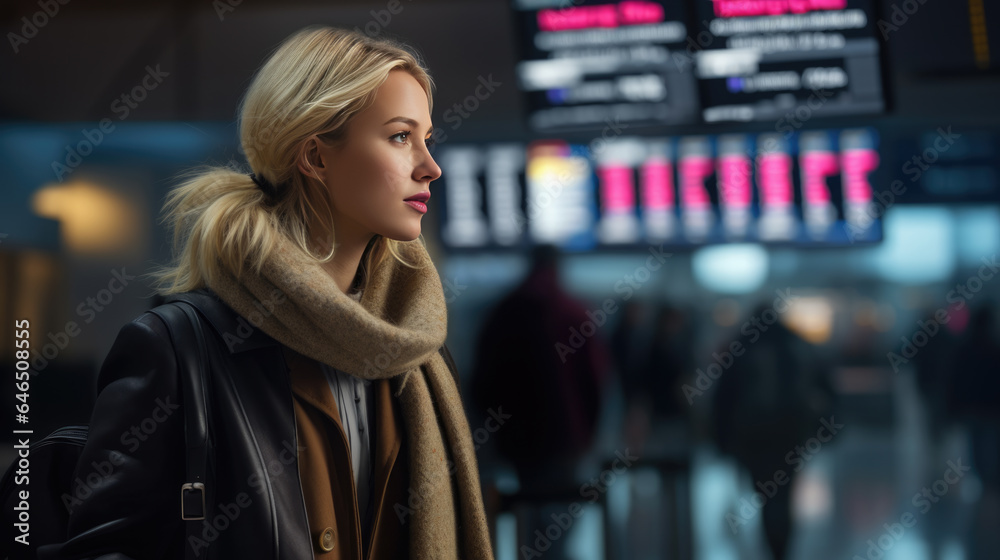 Portrait of a young woman in the airport Portrait of a young woman in the airport