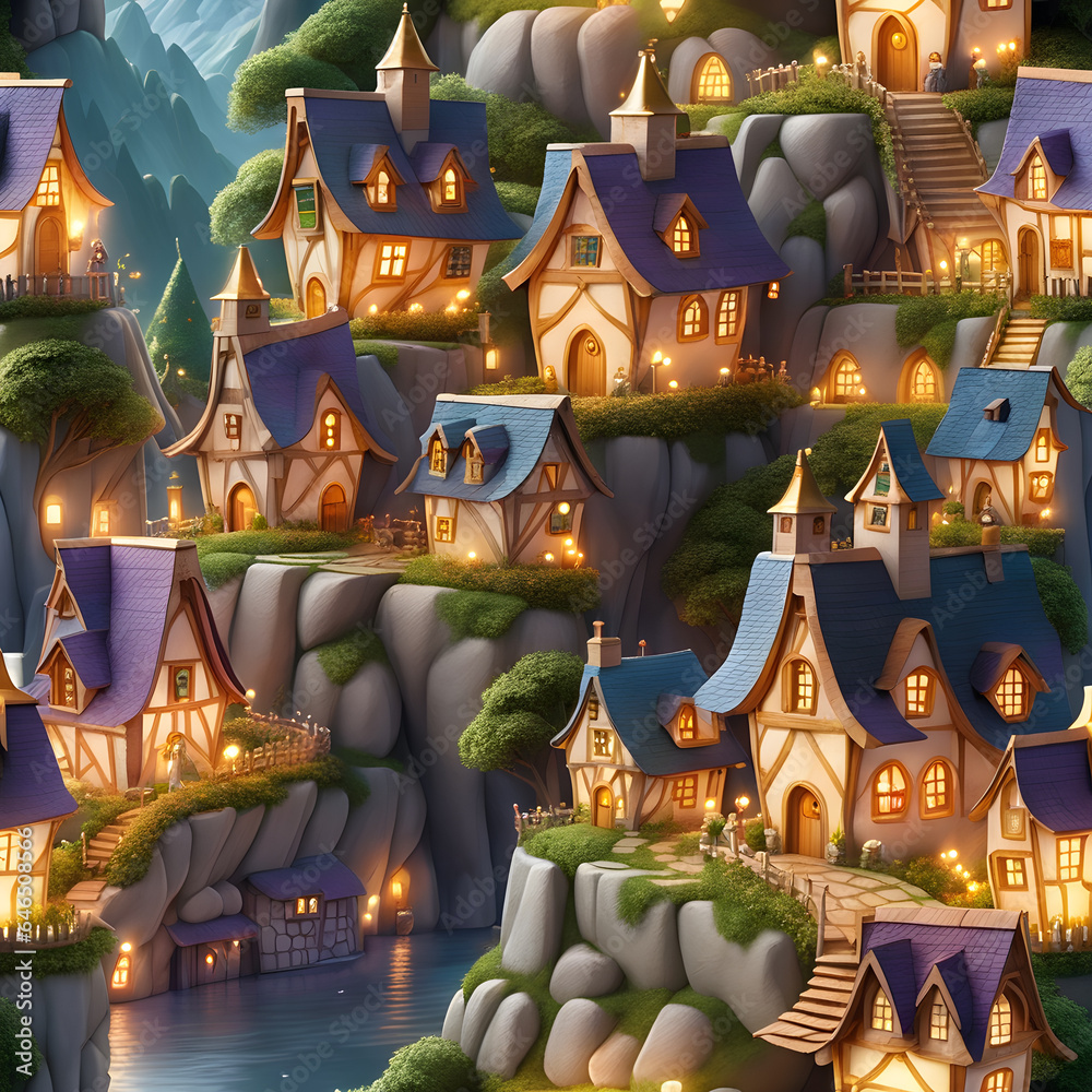 Magical whimsical tiny village in the hills children's story book seq 23 of 70