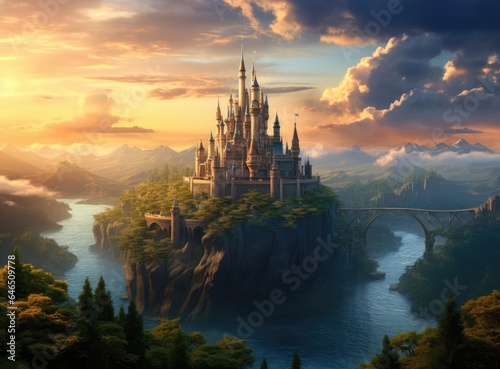 Beautiful fairytale castle and river