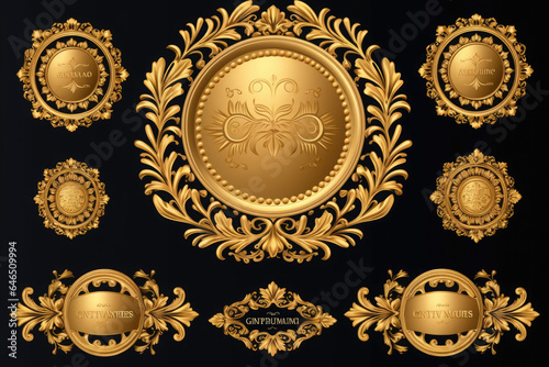 Golden emblem with a floral design, Generative AI