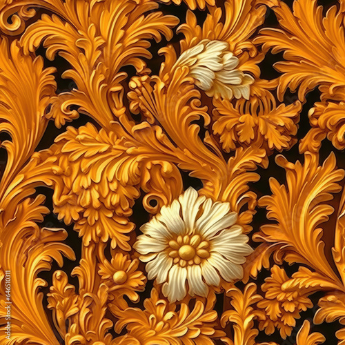Graceful plant motifs in warm oranges and yellows seamless pattern, AI Generated