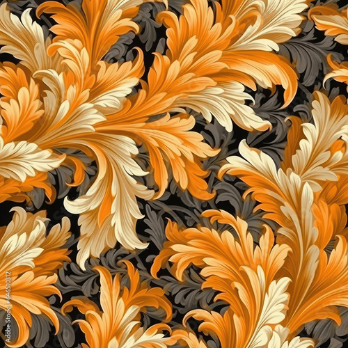 Graceful plant motifs in warm oranges and yellows seamless pattern, AI Generated