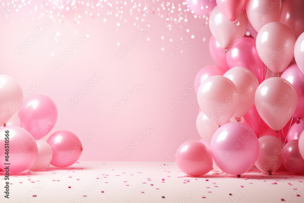 Pink Balloon Birthday Background with Empty Space for Copy Text - Generative AI Pink Balloon Birthday Background with Empty Space for Copy Text - Generative AI