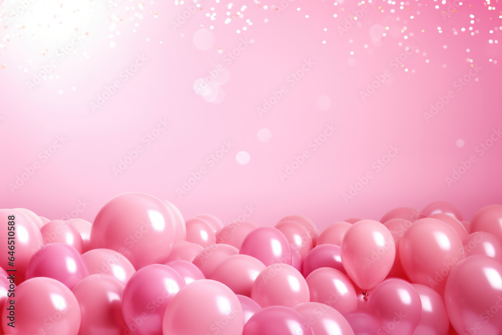 Pink Balloon Birthday Background with Empty Space for Copy Text - Generative AI