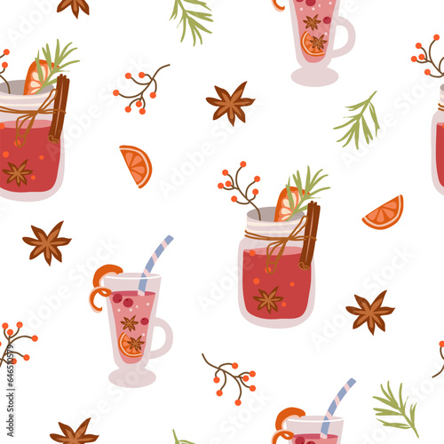 Seamless pattern with winter hot drinks.Vector illustration.