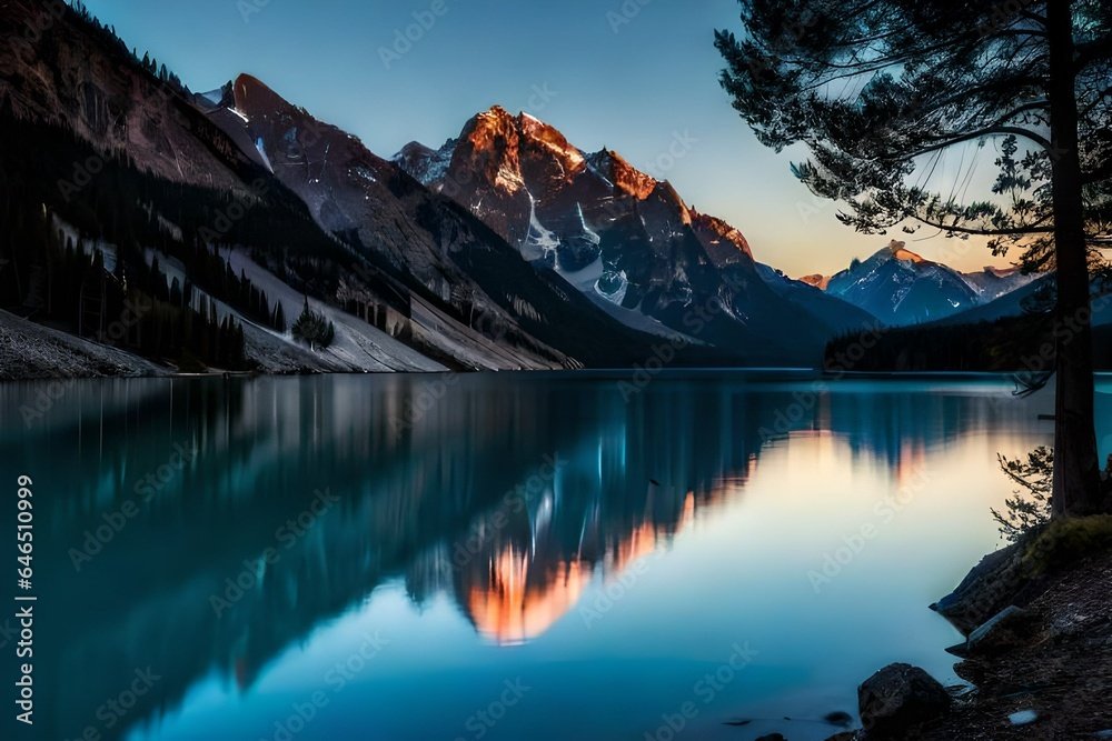 Beautiful lake and mountains Generated Ai