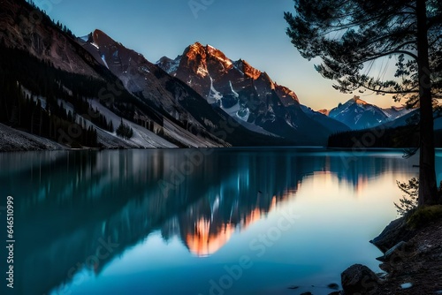 Beautiful lake and mountains Generated Ai