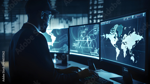 Network security in action with an image of a cybersecurity professional monitoring a digital network