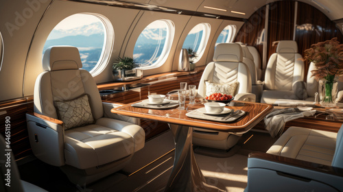 private aircraft interior with luxurious amenities. luxury and expensive lifestyle. banner © Анна Мартьянова