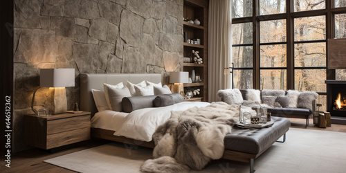 Luxurious furnished master bedroom suite, elegant interior design, modern house design concept photo