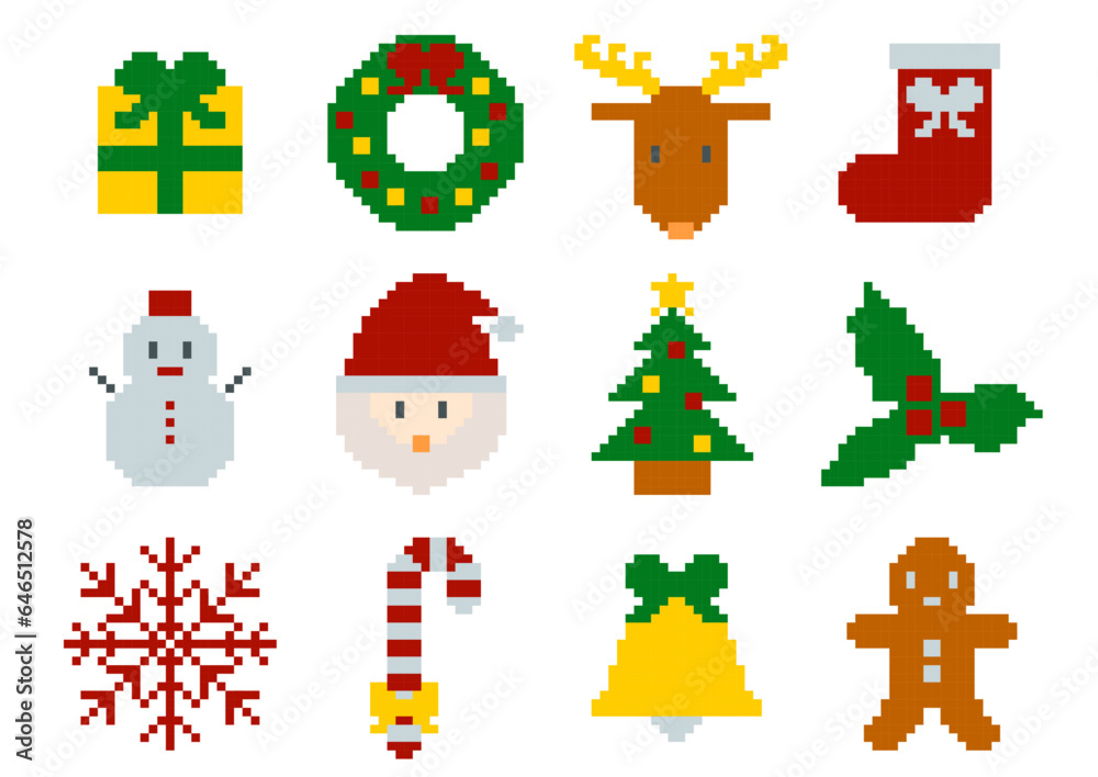 クリスマスのドット絵アイコンセット クリスマスのドット絵アイコンセット
