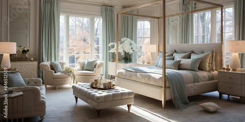 Luxurious furnished master bedroom suite, elegant interior design, modern house design concept © AlexCaelus