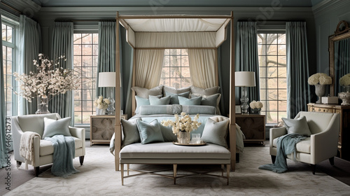 Luxurious furnished master bedroom suite, elegant interior design, modern house design concept © AlexCaelus
