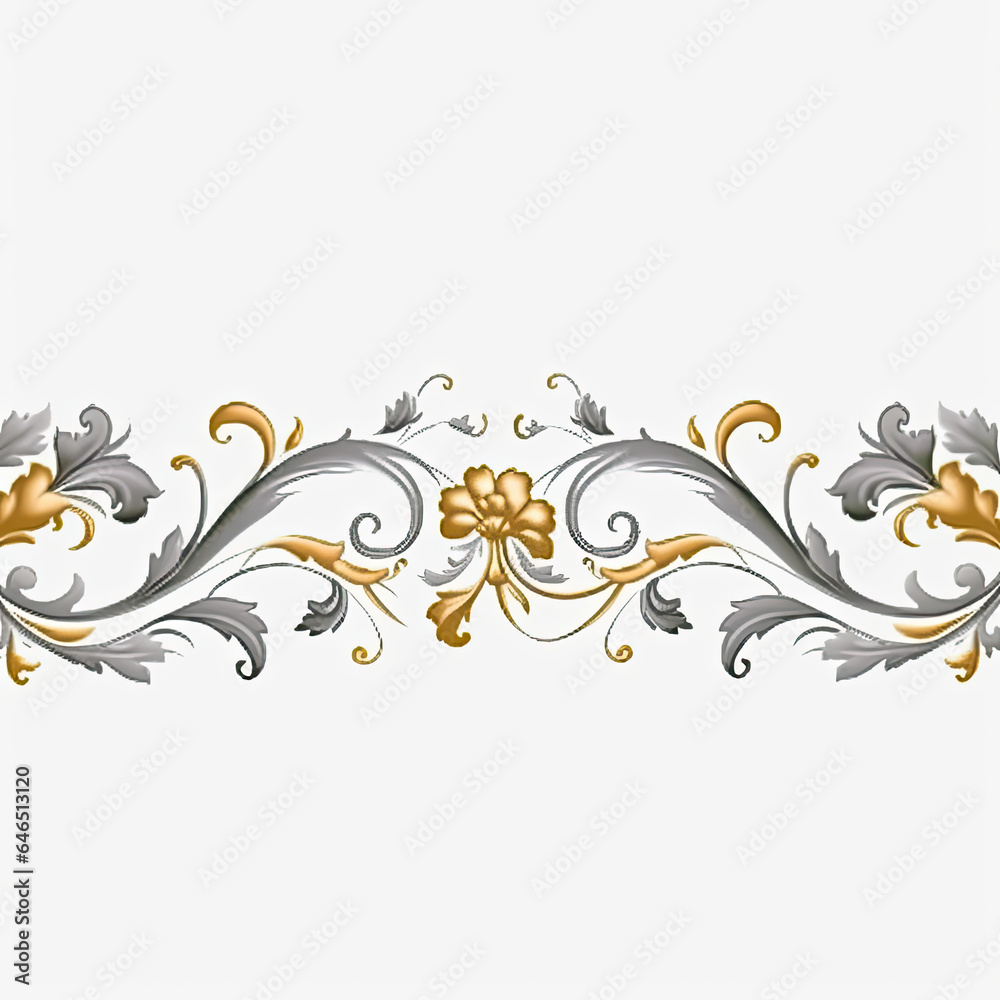 Gray gold luxury decorative Filigree Elaborate on white Background, AI Generated Gray gold luxury decorative Filigree Elaborate on white Background, AI Generated
