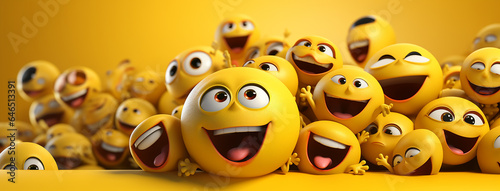 Yellow balls in different sizes with smiling faces. 