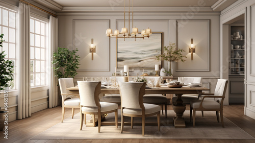 Luxurious furnished dining room  glamour dining area  elegant interior design