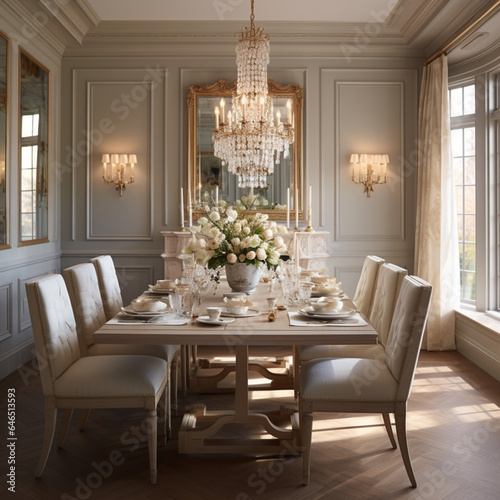 Luxurious furnished dining room, glamour dining area, elegant interior design © AlexCaelus