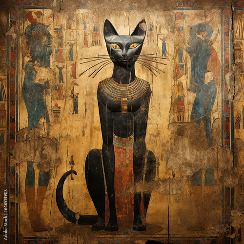 An Egyptian wall painting. Ancient Egypt. History wall painting. Egyptian papyrus and hieroglyph background © Bhagi's DesignStudio