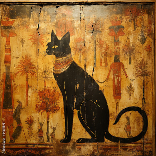 An Egyptian wall painting. Ancient Egypt. History wall painting. Egyptian papyrus and hieroglyph background