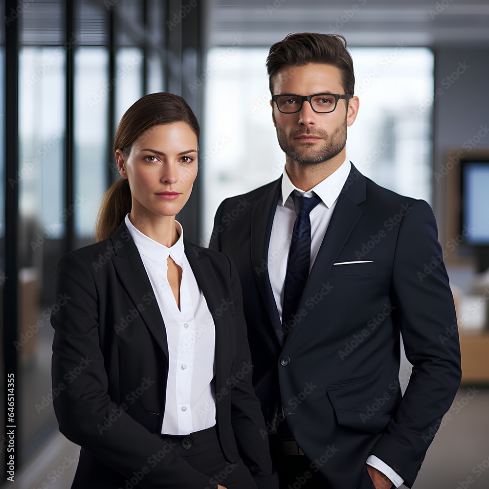 Portrait of two business people standing in an office Portrait of two business people standing in an office
