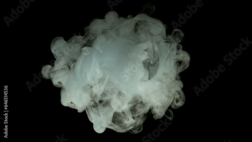 Small white smoke ball isolated on black background