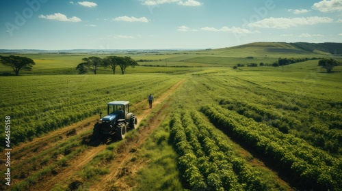 farm tractor and equipment harvesting farmers field. generative ai