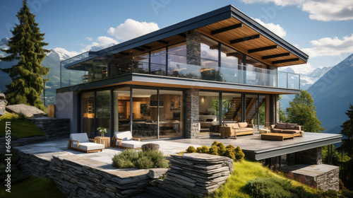 Modern house against the st...