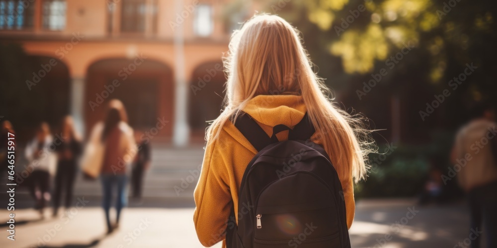 female student going for class in high school female student going for class in high school